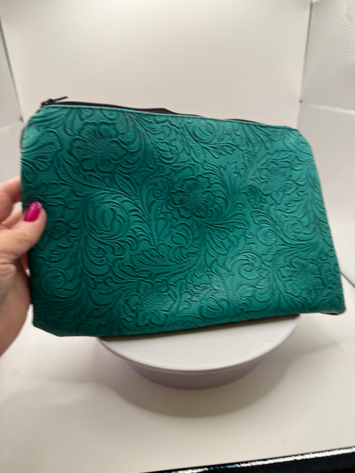Serape Stripe & Leopard Print Zip Pouch with Turquoise Cross