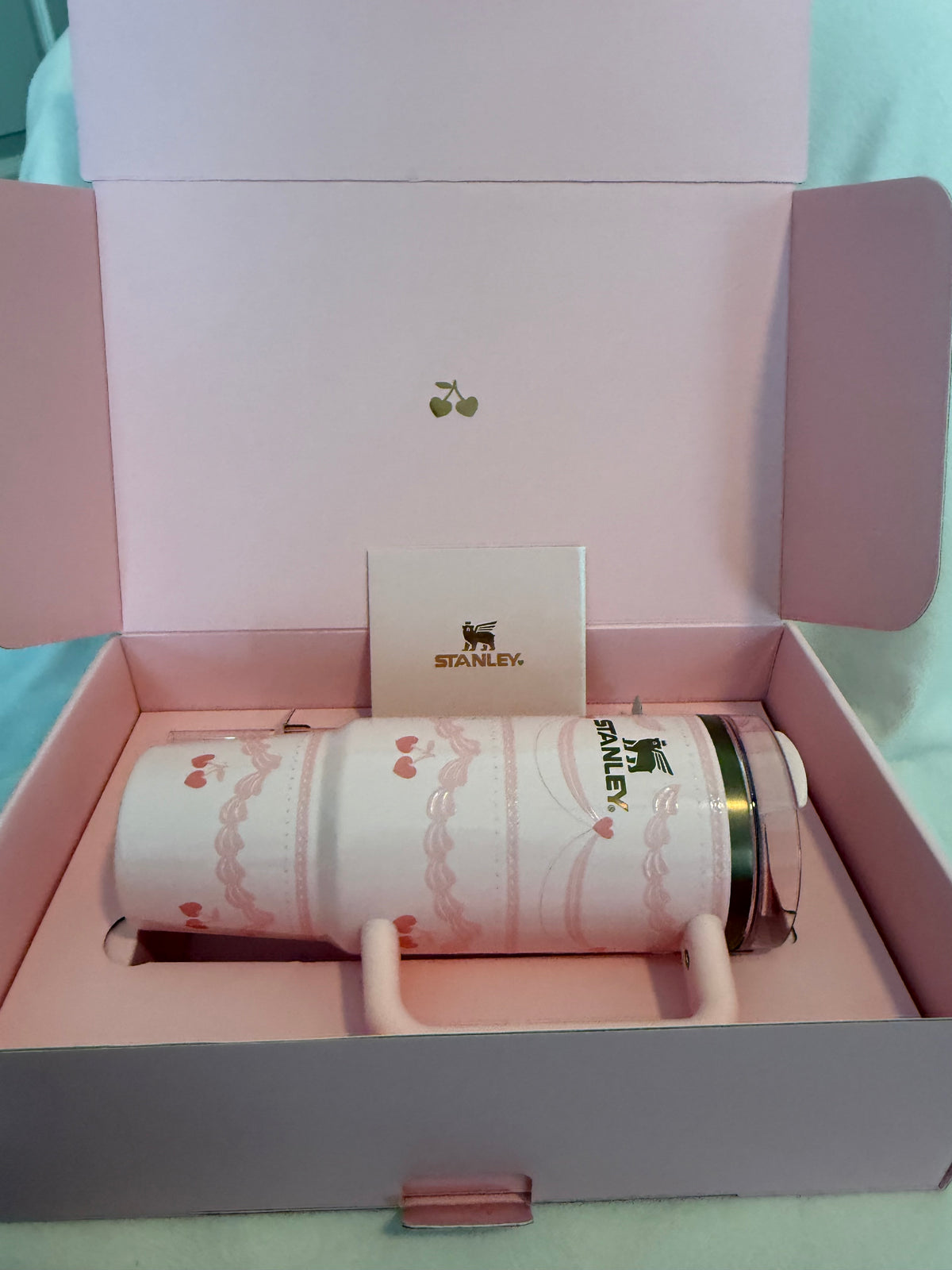 Stanley Pink with bow and cherry design tumbler 20 oz