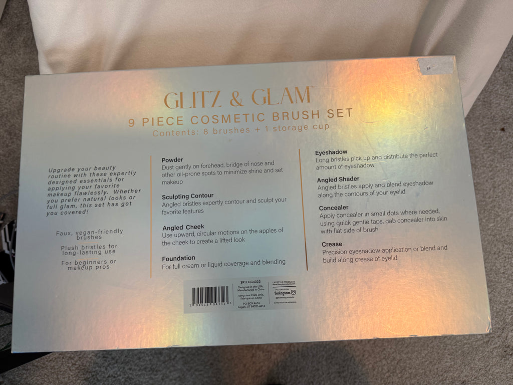 Glitz & Glam 9 pc cosmetic brush set